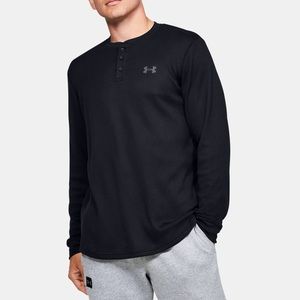 Men’s Under Armour Black Long-sleeve Waffle Knit Loose Fit Henley Shirt